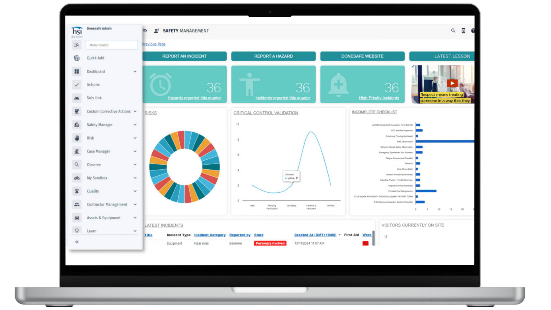Donesafe safety system dashboard